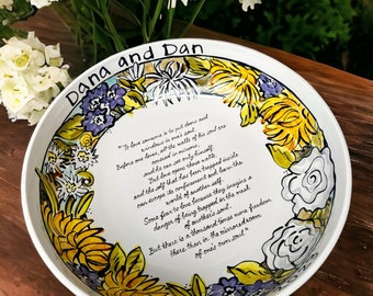 Unique custom designed handmade wedding ceramic bowl personalized , recipe or initials 2 sizes available