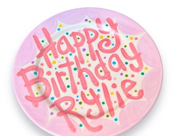 Handmade made to order ceramic birthday plate personalized 10 inch