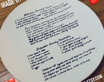 handmade round ceramic serving platter your favorite quote, logo, handwritten or recipe