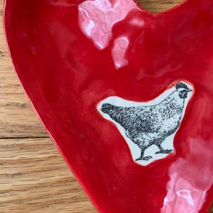 Little chicken red heart trinket tray handmade pottery image 4