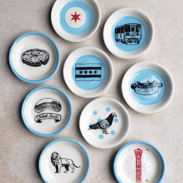 The Littlest Dish. Palm sized dishes for Jewelry-Treats-Candles-Sauces-Pinch of Salt- Tea bags. Chicago Icons Prints - Chicago themed gifts