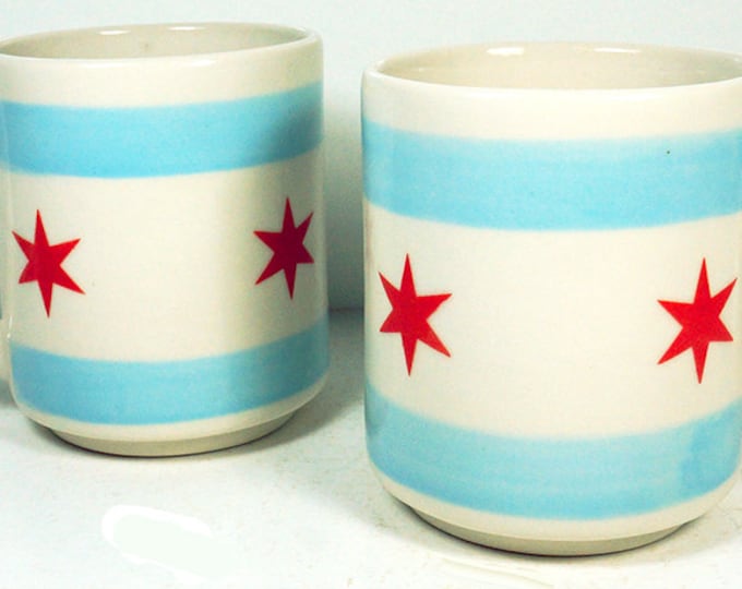 One single fantastic 13oz coffee mug/tea mug with a Chicago Flag motif
