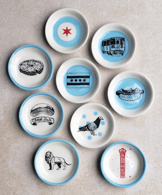 The Littlest Dish. Palm sized dishes for Jewelry-Treats-Candles-Sauces-Pinch of Salt- Tea bags. Chicago Icons Prints - Chicago themed gifts
