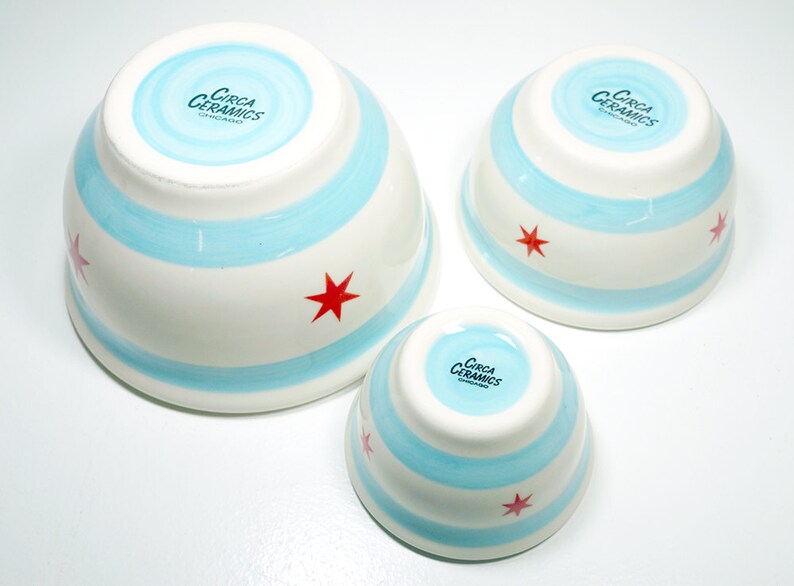 NESTING Serving Bowl set with the Chicago Flag design Easy to put away,a great Wedding Gift New Home Gift