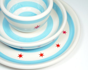 Chicago Flag. Simple 3 piece Place Setting (Made to Order)