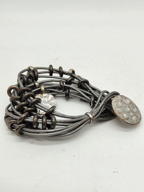Bohemian String Fashion Bracelet with Hammered Me… - image 2