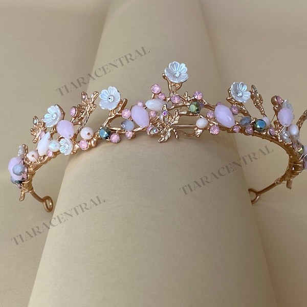 Small Flowergirl Tiara little floral headband soft colors fairy spring wedding summer accessory subtle bridal hair jewelry