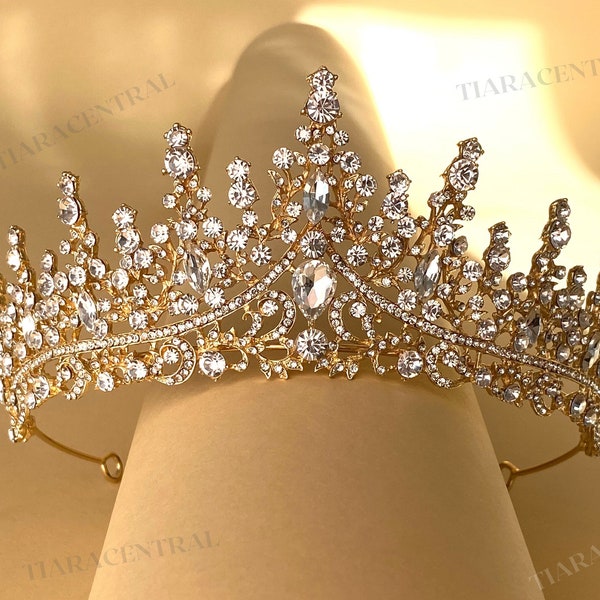 Gold Tiara, Silver Crown, Prom head piece, Wedding hair accessory, Bride headwear, sparkly crystals, rhinestone headpiece