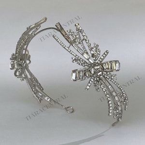 Art Deco Bow Tiara, Art Deco Crown, unique bridal headband, tiara crown for bride, wedding tiara, silver crown
