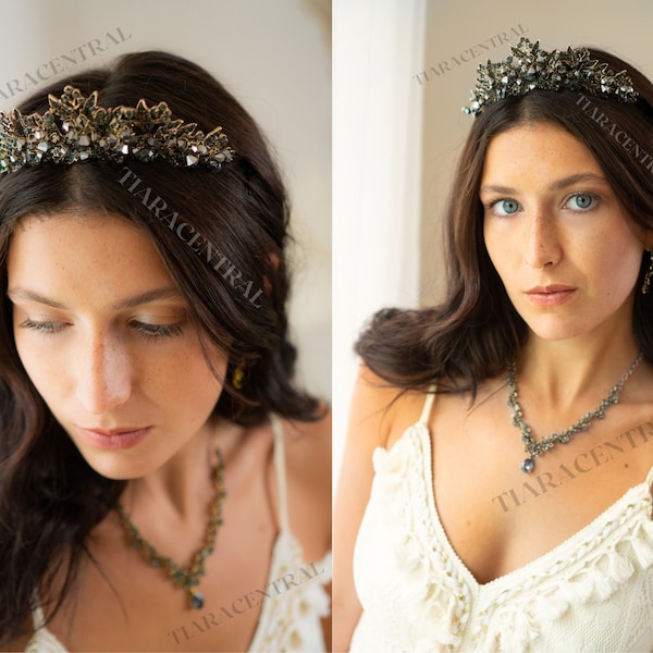 Woodland Wedding Elven Crown Black Elf Tiara Leaf Headpiece Fairy Crown Witch Gothic Headband Elven Dress Bridal Forest Crown