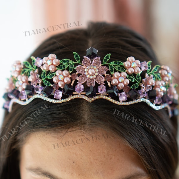 Joyful Tiara, Purple Pink Crown, Floral Tiara, Selflove Crown, Princess Tiara, Garden Wedding, Bridal Tiara, purple prom