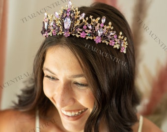 Purple Crown, Gold purple Tiara, purple bridal, purple quince, purple prom dress, purple head piece, purple outfit, purple costume