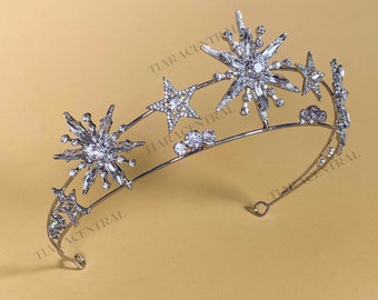 Rhinestone Star Crown, Star Tiara, silver or gold crown, glamorous bride, luxury bride, bridal headband celestial