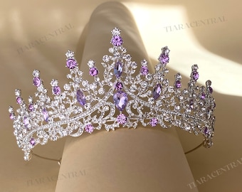 Silver Light Purple Lavender Violet Tiara Crown Diadem Headpiece prom quince wedding homecoming renaissance faire Event Ball Party