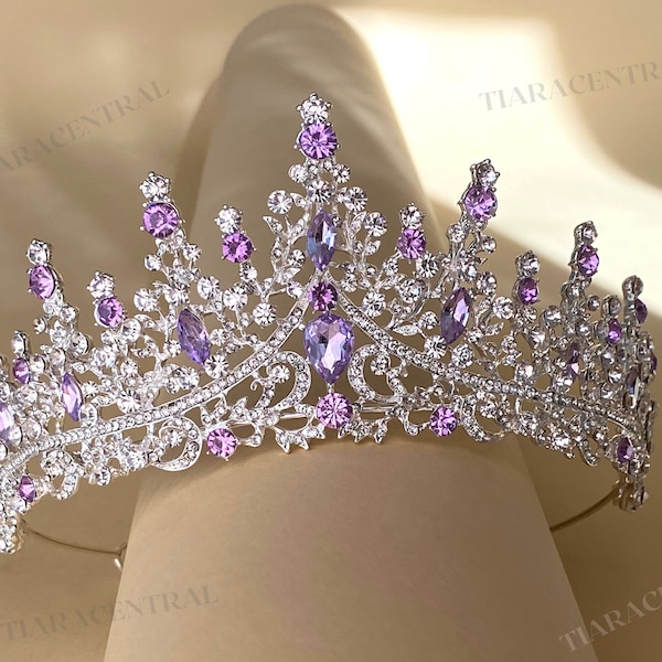 Silver Light Purple Lavender Violet Tiara Crown Diadem Headpiece prom quince wedding homecoming renaissance faire Event Ball Party