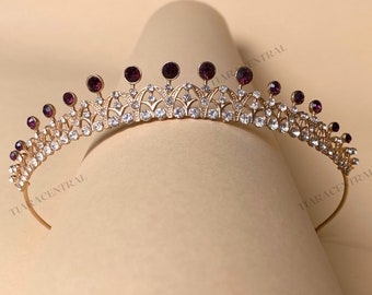 Ruby Crystal Tiara, subtle gold tiara, bridal tiara, Gold wine red tiara, tiara crown, wedding headpiece, small tiara