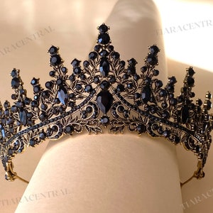 Black Tiara, black crown, gothic crown, gothic tiara, gothic headpiece, black wedding, bridal black crown, black crystal tiara