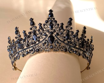 Tiara negra, corona negra, corona gótica, tiara gótica, tocado gótico, boda negra, corona negra nupcial, tiara de cristal negro