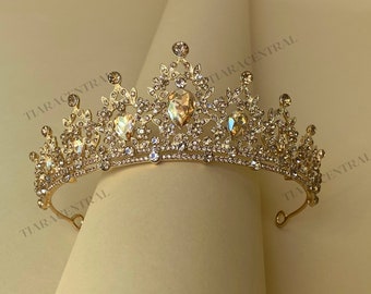 Classic gold Tiara Crown, gold crown bride, rose-gold crown prom, gold tiara, gold Crystal Crown, gold Rhinestone Tiara, baroque