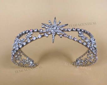 Center Star Tiara Headband Celestial Hair Accessories Wedding Headpiece Art Deco Hair Jewelry Festival Crown Bridal Boho
