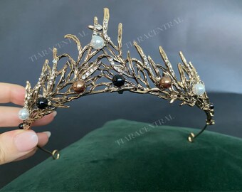 Rami di bronzo Tiara Corona Strass Cristallo Regina ramoscelli Fata Elfica Fantasia Matrimonio Principessa Sposa Bridgerton Barocco antico