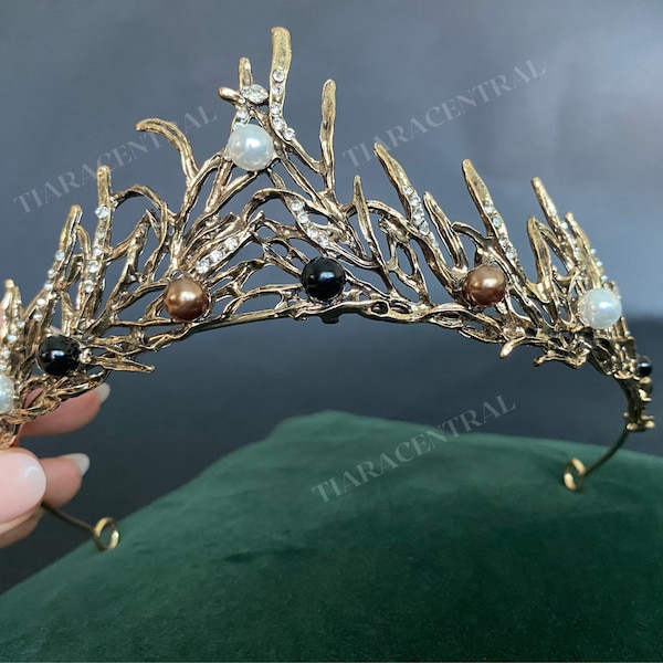 Bronze Branches Tiara Crown Rhinestone Crystal Queen twigs Fairy Elven Fantasy Wedding Princess Bride Bridgerton Antique baroque