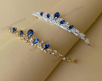 Blue Princess Tiara, Little Rhinestone Tiara, Blue Prom Tiara, Small Wedding Tiara, Prom Jewelry Set, Wedding Jewelry