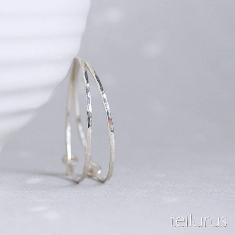 sterling silver hoop earrings with hammered facets Flint Hoops