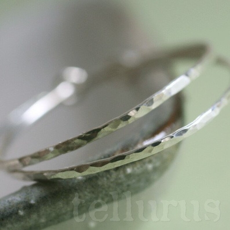 sterling silver hoop earrings with hammered facets Flint Hoops