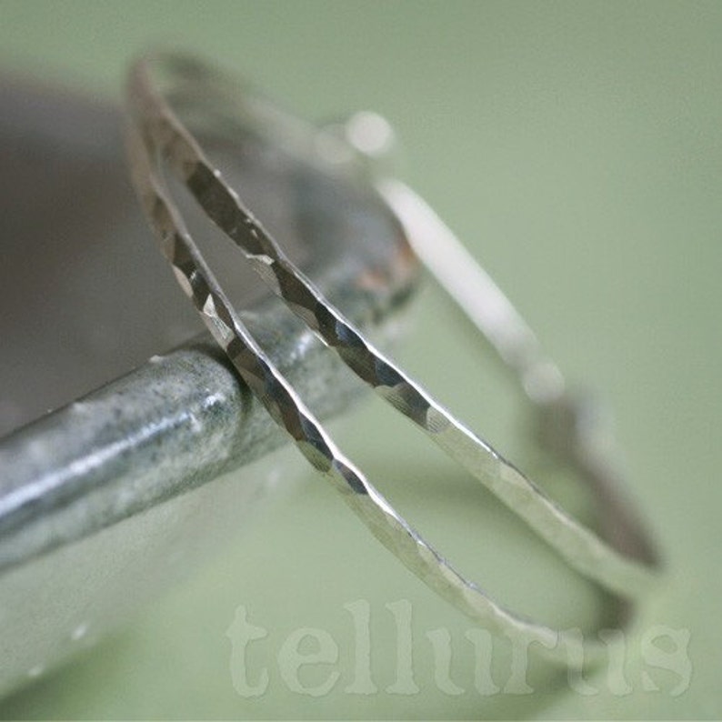 sterling silver hoop earrings with hammered facets Flint Hoops