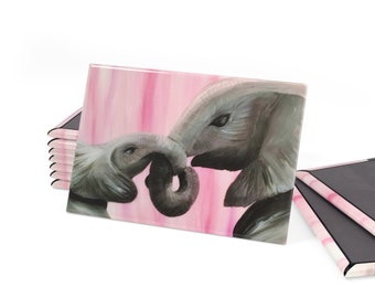 Elephant Embrace Magnet | Hand-Painted Elephant Mother and Child Acrylic on Canvas (Print)