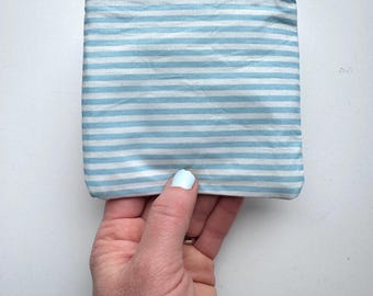 Blue Stripe Cotton Pouch – Small Zipper Coin Purse