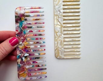 Acetate Hair Comb - Colorful Travel Comb, Wide Tooth (4.5")