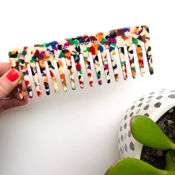Wide tooth hair comb - multi color hair comb - womens hair comb - wet hair comb - curly hair comb - seamless hair comb - stocking stuffer