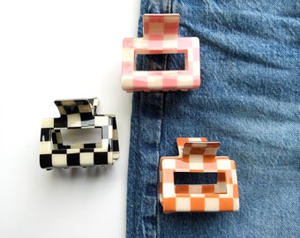 Checkered hair claw - yellow hair claw - pink hair claw - black white hair claw - medium hair claw clip - women hair claw - modern hair clip