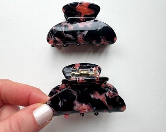 Black pink hair claw - women hair clip - colorful hair claw