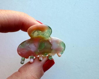 Pinza pequeña para el cabello – Pinza con diseño de remolinos rosas y verdes