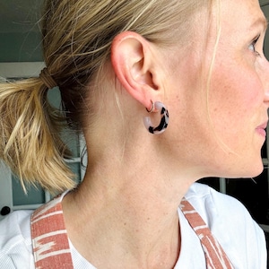 Hoop earrings - white earrings - acetate earrings - lightweight earrings - women jewelry - tortoise shell earrings - black white earring