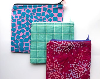 Zipper pouch - travel pouch - make up bag - small zipper pouch - pink zipper pouch - blue zipper pouch- purse organizer - gift under 10