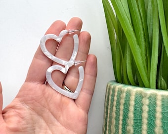 White Heart Hoop Earrings – Lightweight Valentine Jewelry - acetate heart earring
