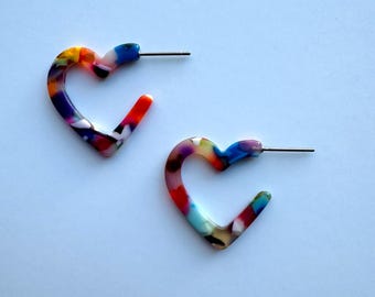 Confetti Heart Hoop Earrings - Colorful Acrylic Valentine Jewelry