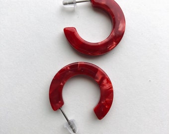 Red hoop earrings - red earrings - acetate earrings - lightweight earrings - women valentines jewelry - chunky hoop earrings - acrylic jewel