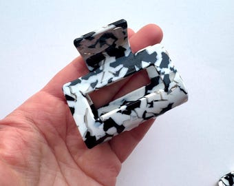 Black white hair claw - square hair claw - women hair clip - neutral hair claw