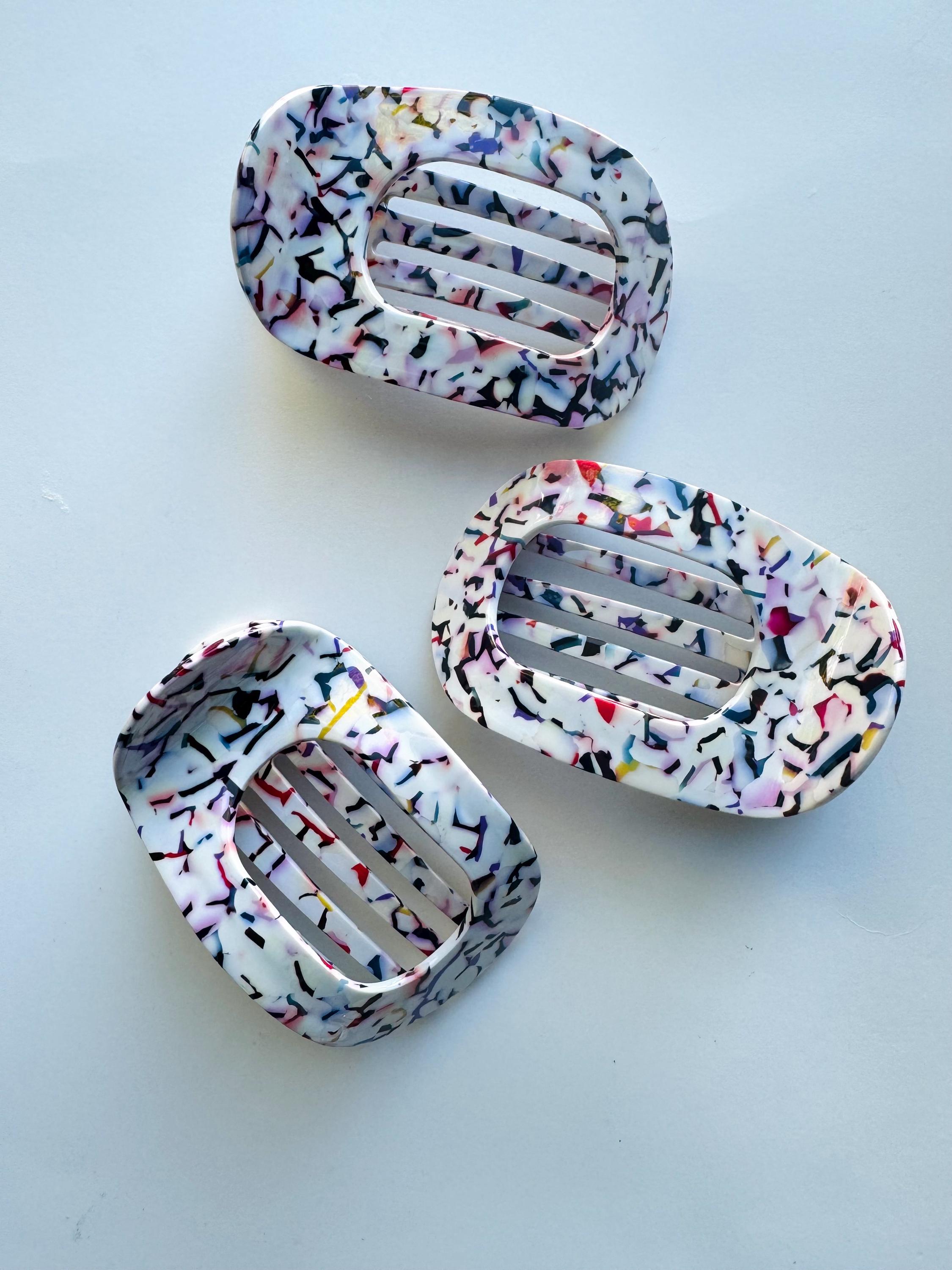 Hair claw - large hair claw - flat hair claw - white hair clip - multicolor hair clip - confetti hair claw - women hair accessory - gift