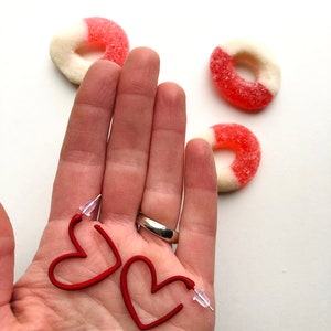 Heart hoop earrings red heart earrings valentines earrings red hoop earrings heart earrings women earrings valentine jewelry image 8