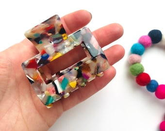 Rainbow hair clip - confetti hair clip - womens hair claw - colorful hair clip - teen girl gift - hair claw clip - pink blue green hair clip