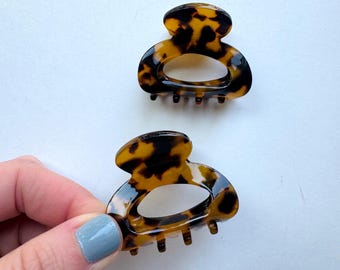 Pinza para el cabello con forma de caparazón de tortuga - Pinza pequeña para el cabello - Mini pinza para el cabello - Pinza para el cabello para cabello fino - Pinza marrón para el cabello - Pinza negra para el cabello