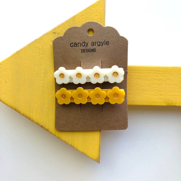 Flower hair clips - alligator hair clips - girls hair clips - yellow shell hair clip - ivory hair barrette - girls barrette - women hair-