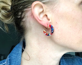 Hoop earrings - acetate earrings - rainbow earrings - colorful earrings - confetti hoop earrings - pink green blue yellow - women earrings