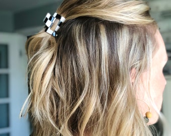 Checkered Hair Claw – Black and White Mini Hair Clip